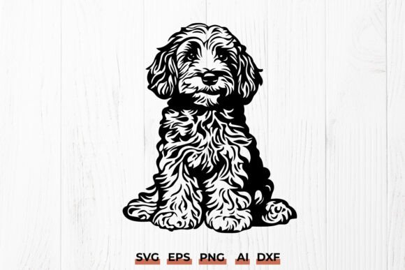 Cavapoo Dog SVG, Fluffy Puppy Silhouette