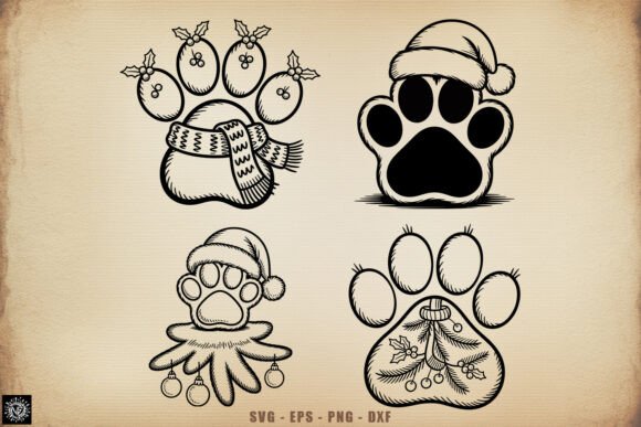 Christmas Santa Hat Dog Paw SVG