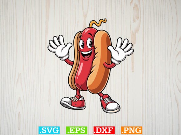 Walking Hot Dog Cartoon Mascot Svg